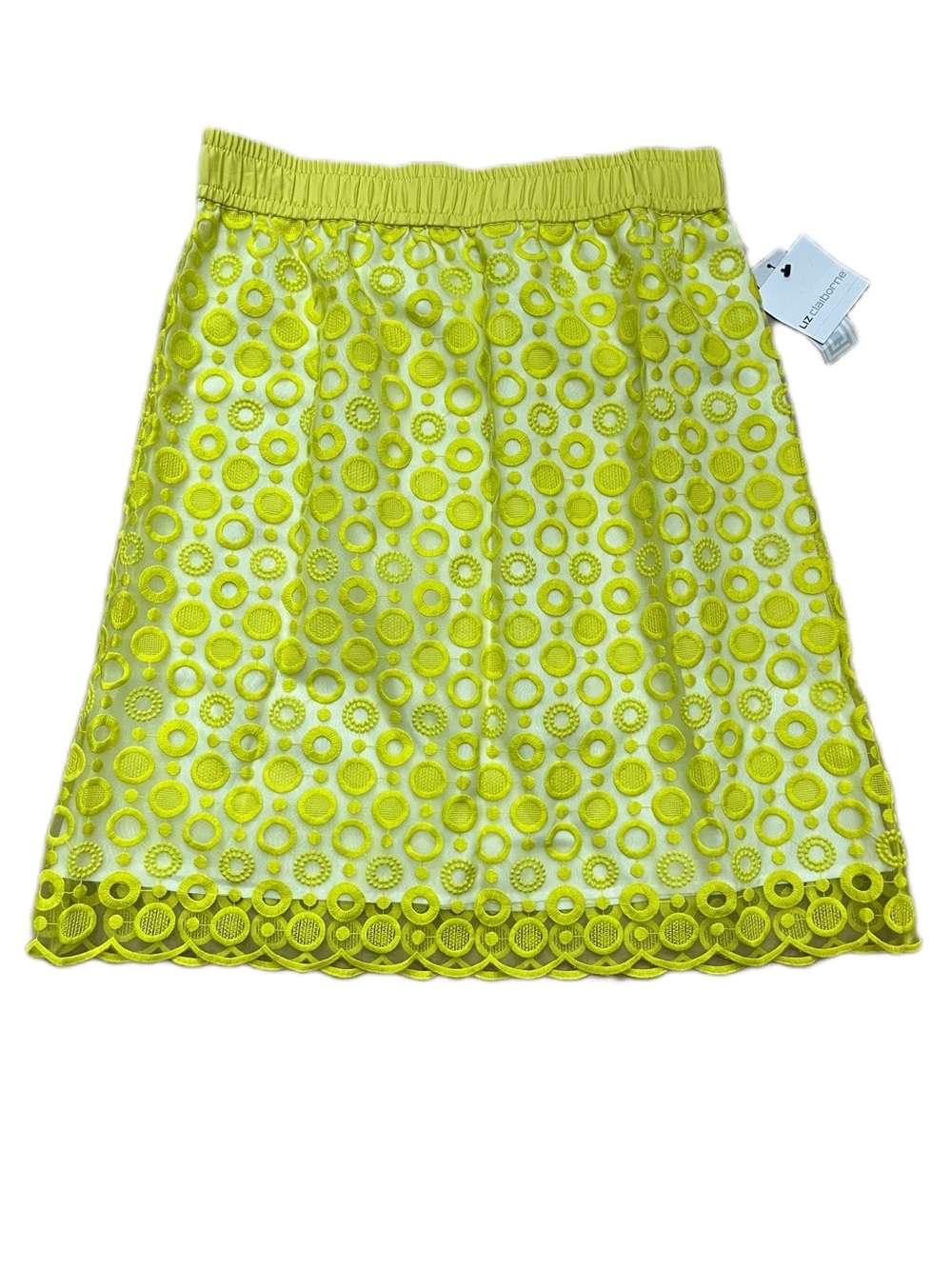 NWT Liz Claiborne Chartreuse Neon Lime Yellow Eyelet Lace Skirt Size Medium M